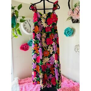 Umgee Floral Maxi Dress Black Multicolor Tropical Print Size Small NWT Only 1